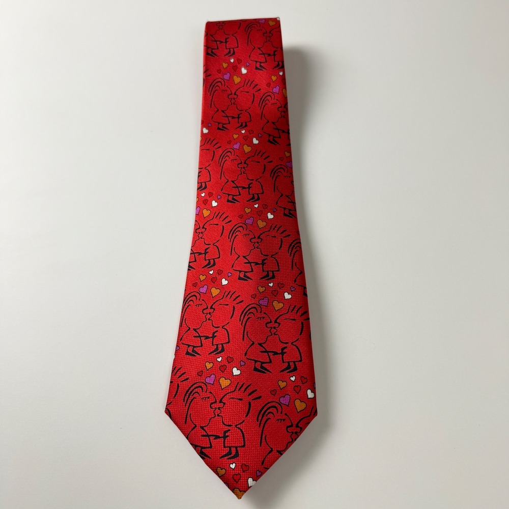 Keith Daniels Red Kissing Characters Hearts Novelty Lovers Valentine Silk Tie